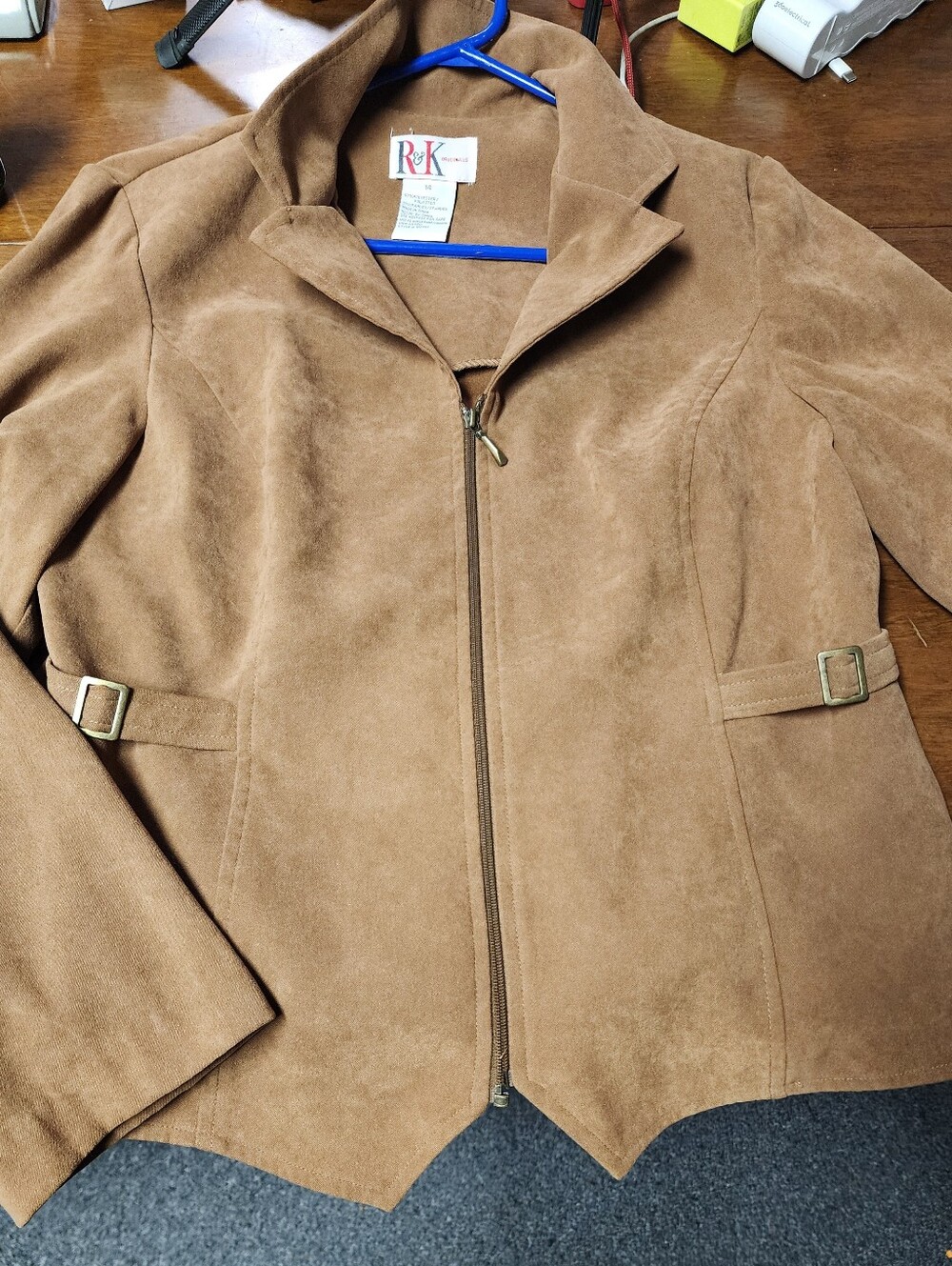 R&K Tan Faux Suede Zip-Front Women's Jacket